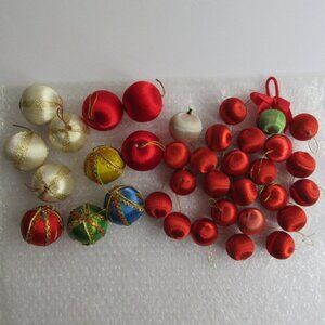 Mini Satin Christmas Ornaments Balls 1" & 1.5" lot of 36 Crafts Decorating Vtg